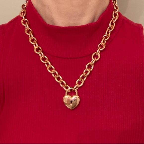 Necklace Rose Gold Chunky Chain Heart Pendant Locket Italy Statement Choker - Picture 2 of 7